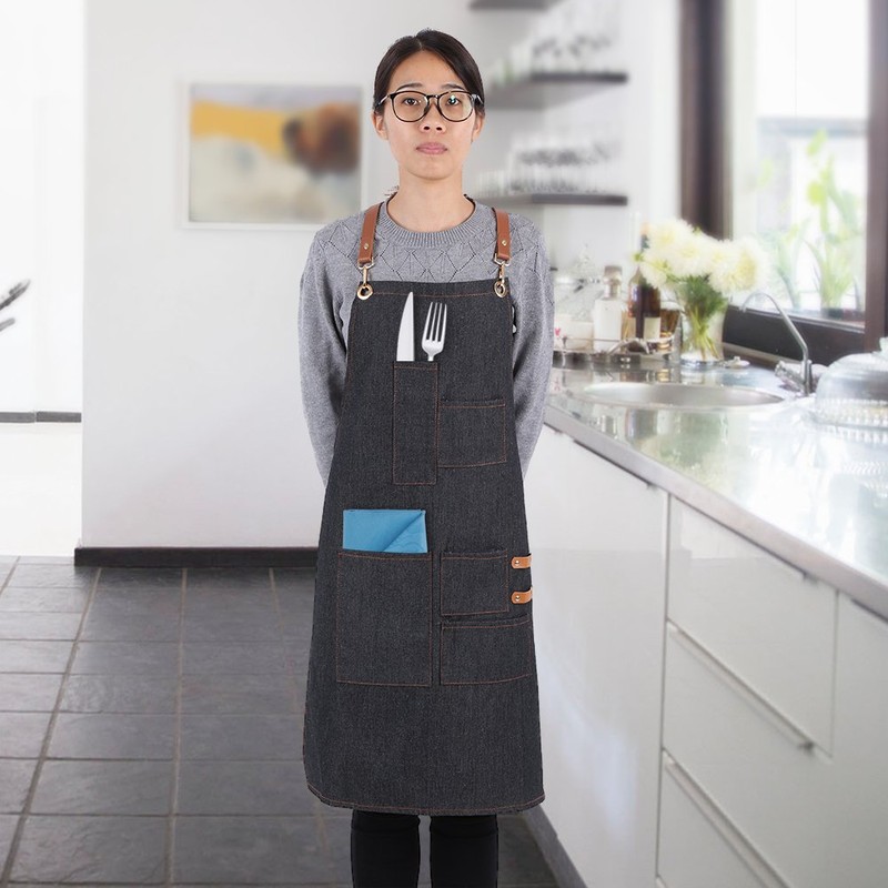 Fdit Arbeit Schürze Einstellbare Chef Schürze mit Kreuz Ledergurte Multitasche