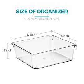 Ravinte Decor 12 Pack Drawer Organizer - 6" X 6" Clear Acrylic Storage Bins with Non-Slip Pads, Versatile Desk Tray for Makeup, Jewelry, Kitchen, Bathroom, and Office Organization