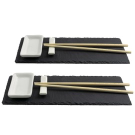 Moritz & Moritz 10 pieces. Sushi plate slate with dip bowls for 2 people - 11.8 x 3.9 inches - Sushi tableware slate plates with chopsticks storage bench dip bowls slate plates