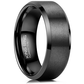 King Ring 8mm Tungsten Ring – Super Polished Matt Black Rings For Men & Women Mens Wedding Band for Him & Her K13 – Black 9