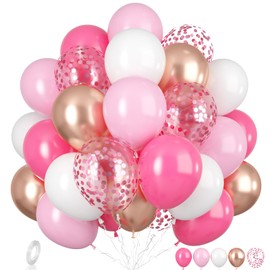 Pink Balloons, Pink and White Balloons, Pink Confetti Balloons Rose Gold Latex Balloons for Girls Birthday Baby Shower, Wedding Anniversary Party Decorations