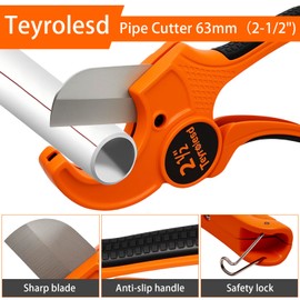 Teyrolesd 2-1/2" Ratchet PVC Pipe Cutter - Heavy-Duty PEX,PVC,PPR Cutter with Stainless Steel Blade&Aluminum Alloy Body,Professional Plumbing Tool for Home Repairs & Plumbers (Upgraded Version)