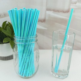 YAOSHENG Premium Disposable Drinking Paper Straws, Pack 100 Blue Iridescent Paper straws for Cocktail Party Supplies,Birthday,Bridal/Baby Shower,Juice,Shakes (Blue)