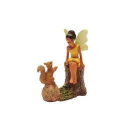 Treasure Gurus Dark Hair Fairy Girl and Squirrel Mini Figurine Cute Garden Accessory Dollhouse Decor
