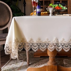 ARTABLE Lace Tablecloth Rectangle Waterproof Lace Table Cover with Exquisite Macrame Border for Wedding Kitchen Holidays Party Decor (Beige-1, 52 x 70 Inch)
