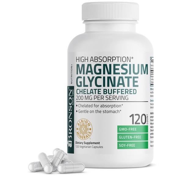 Bronson Magnesium Glycinate 200 MG per Serving Chelated for High