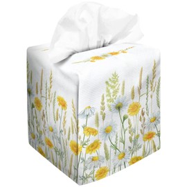 IRADA Tissue Box Cover Square Velvet Decorative Tissue Box Holder Cute Funny Cube Tissue Case Cover-Wildflowers Daisy Tissue Box Cover