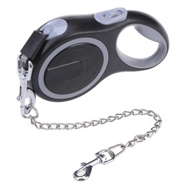 PUPTECK Retractable Dog Leash with Chew Proof Chain, 360° Tangle-Free Pet Walking Leash for Small Medium Large Dogs, Heavy Duty up to 110lbs, 16ft Strong Nylon Leash, One-Hand Brake Black