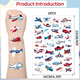 Yoyuspy Airplane Temporary Tattoos for Kids - 200+ Airplane Birthday Party Decorations Helicopter Aircraft Fake Tattoos Stickers Gifts Airplane Party Favors Supplies Decor for Boys Prizes Rewards