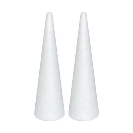 Crafjie Foam Cones for DIY Arts and Crafts (4.1 x 13.6 in, 2 Pack), White Polystyrene Christmas Tree Foam Cones Craft Supplies, for DIY Home Craft Project, Christmas Tree, Table Centerpiece