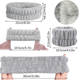 Leikedun 3 Pcs Grey Spa Headband Wrist Washband Set Soft Makeup Headbands Elastic Skincare Headband Yoga Sports Shower Facial Fluffy Headband wrist washband Makeup Hair Band , 1.0 count