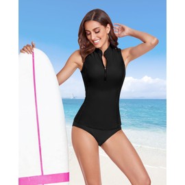 WOWENY Women's Swimming Shirt Sleeveless Tankini Women's Swimming Shirt Rash Guard Sun Protection Swimsuits Swimwear Surf Shirt Beach Swimming Vest, BL