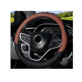 Funda de piel para volante, 15 pulgadas, suave y transpirable, con forro antideslizante, protector universal para volante cómodo para la mayoría de coches, camiones, SUV (café)
