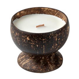 Restaurantware-Coco Casa 3.9 x 2.8 Inch Coconut Shell Candle, 1 Hand Poured Coconut Bowl Candle - Jasmine Fragrance, Double Wax Blend, Soy Wax Scented Candle, Wooden Wick