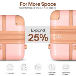 Mosslly Luggage Sets 3 Piece, Expandable 100% PC Hardshell Suitcase with Spinner Wheels, 20in Suitcase Set with TSA Lock for Women, Carry On Luggage with Travel Backpack (Pink, 20 Inch Set)