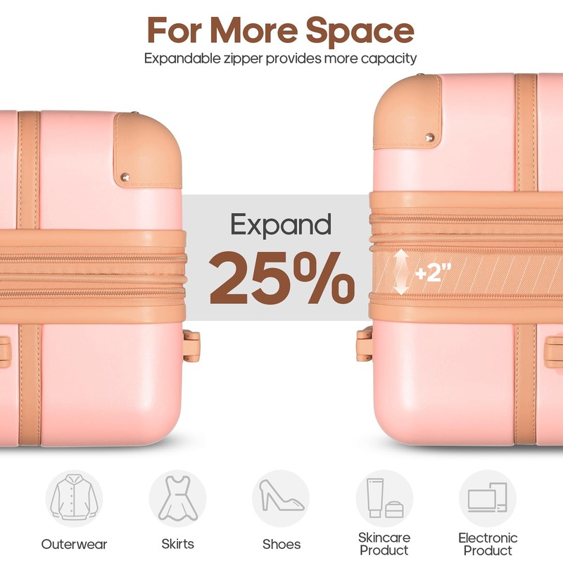 Mosslly Luggage Sets 3 Piece, Expandable 100% PC Hardshell Suitcase