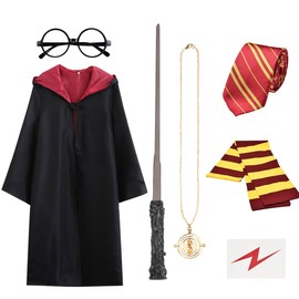 KESOCORAY Cosplay Costume Complete Props Accessories Gifts for Birthday Party Magic Wand Eyeglass Frame Knit Scarf Tie Necklace Set for 10-12 Years Old