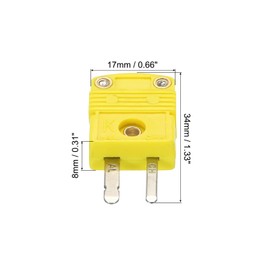 sourcing map Mini K Type Thermocouple Wire Connectors Male Plug Adapter High Temperature 220°C(428°F) for Thermocouple Sensor Probe Yellow 5pcs