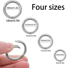 8 anillos de resorte, anillos de resorte de aleación de zinc redondo, mosquetón, cuatro tamaños son adecuados para bolsos, llaveros, carteras y bolsos. wurenji (plata)