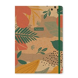 A4 Softcover Notebook Kraft Tropical Design Elasticated Notepad School Book Pad