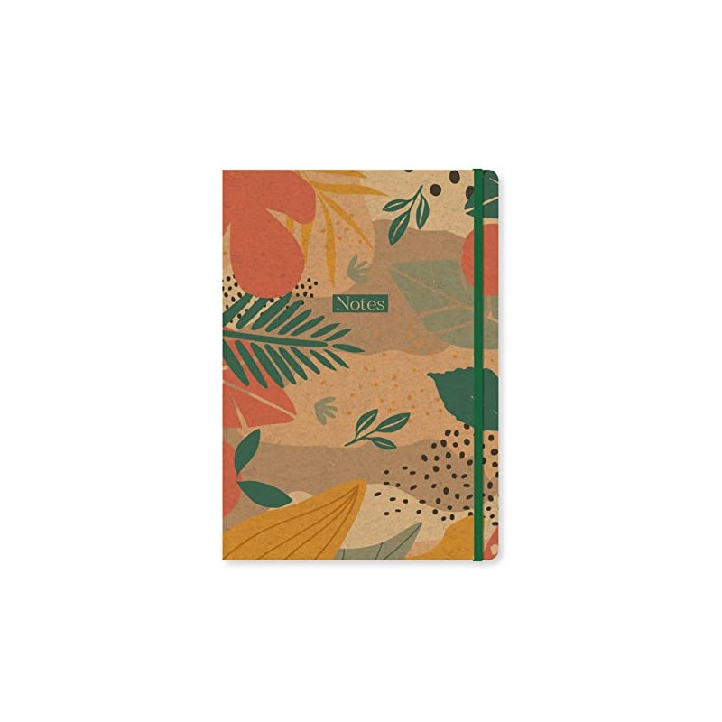 A4 Softcover Notebook Kraft Tropical Design Elasticated Notepad School Book