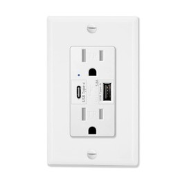 USB C Outlet, KCMYTONER Type C Outlet, USB Outlets Receptacles with Type A & Type C Ports, 5.8A Ultra-High-Speed USB Ports TR Duplex Receptacle with Led Indicator Wall Plate UL Listed White 1PK