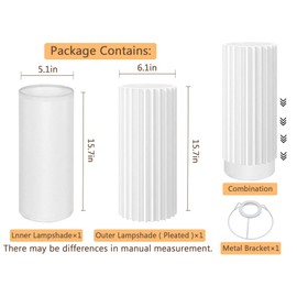 Drum Lamp Shade for Floor Lamps and Chandelier, 15.7"x6.1"x6.1" Linen Round Pleated Barrel Shade in White, Large Replacement Lamp Shade for Modern Interiors