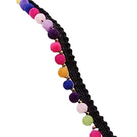 Yalulu 5 Yards Rainbow Pom Pom Ball Fringe Trim Ribbon for Clothes Sewing Lace Ribbon Home Party Wedding Material Apparel (Black 1 Row)