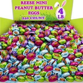 Reeces Easter Peanut Butter Eggs, Bulk 4 Lb Mini Milk Chocolate Peanut Butter Half Eggs Candy, Foil Wrapped in Pastel Spring Colors, Great for Easter Baskets, Egg Hunts, Spring Decor