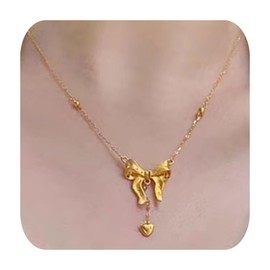 Bow Necklace Gold Necklace for Women Gold Bowknot Necklace Sparkly Rhinestone Necklace Dainty Bow Pendent Necklace Birthday Wedding Jewelry Gifts for Women Girls