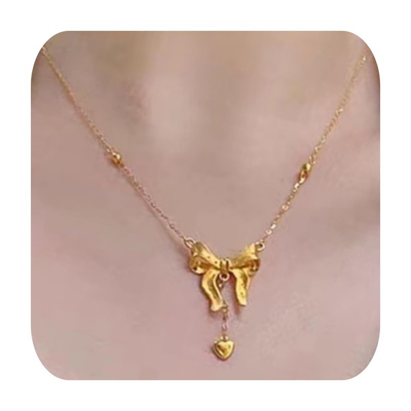 Bow Necklace Gold Necklace for Women Gold Bowknot Necklace Sparkly