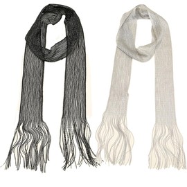 LMVERNA Ladies Sparkling Metallic Long Scarf with Fringe for Evening Dress (Silver+Black)