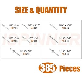 ISPINNER - Remaches ciegos de aluminio, 385 piezas, 8 tamaños, kit surtido de remaches (plata)