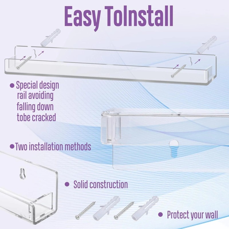 Visen Clear Acrylic Nail Polish Rack Set 6 Shelves Wall
