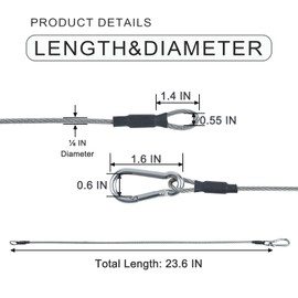 LAICCUM Stage Light Safety Cables 1/8", 5 Pack 304 Stainless Steel Security Cable Ropes Falling Prevention for DJ Light Luggage Lock,with Carabiner Lock