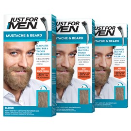 Just For Men Mustache & Beard, Beard Dye for Men with Brush Included, With Keratin Biotin Aloe and Coconut Oil for Healthy Facial Hair - Blond, M-10/15, Pack of 3 (Packaging May Vary)