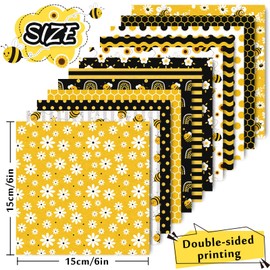 Whaline 12 Design Bee Pattern Paper Pack 24Pcs Yellow Black Honeycomb Scrapbook Paper Double-Sided Collection Decorative Craft Paper for Card Making Scrapbook Photo Album Decor, 6 x 6inch