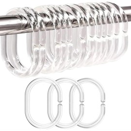 12 PCS Clear Shower Curtain Rings, Plastic Shower Curtain Hooks, C-Shaped Rings Hook Hanger for Bathroom Shower Window Rod -Shower Curtain Hangers