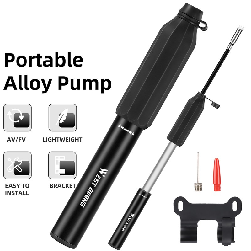 Aluminum Alloy 120PSI Bicycle Tire Pump Portable Bike Inflator Telescopic