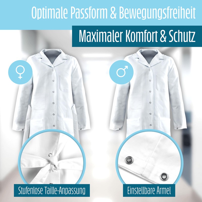 Merroum Lab Coat White 100% Cotton (200 g/m²) with Multiple