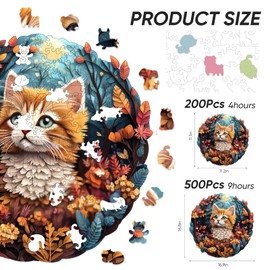Wooden Puzzles for Mom - 3D Vision Effect Flower and Cat Wooden Puzzle 200 Pcs Unique Shape Advanced Jigsaw Puzzle, Wood Puzzles, Challenge Jigsaw Puzzle(11.2 x 11.2 in)