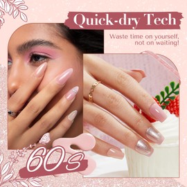 AZUREBEAUTY Nail Polish Set, 4 Colors Nude SKin Glitter All Season Vegan Quick Dry Natural Nail Lacquer Strengthening Treatment Kit with Top Coat & Nail Polish Remover DIY Salon at Home