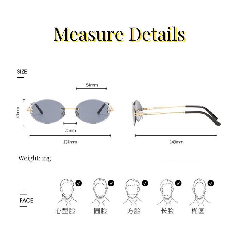 OSAGAMA Mode Sonnenbrille Kleine Ovale Randlose Brille für Damen Herren