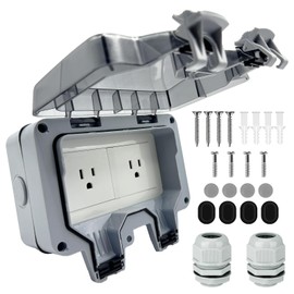 Toptozl 15 Amp Outdoor Electrical Outlet Box, Dual NEMA 5-15 Socket with Waterproof Cover, 125V Power Outlet, Outdoor Lockable Wall Plug Socket Box, IP66, Clear/Gray