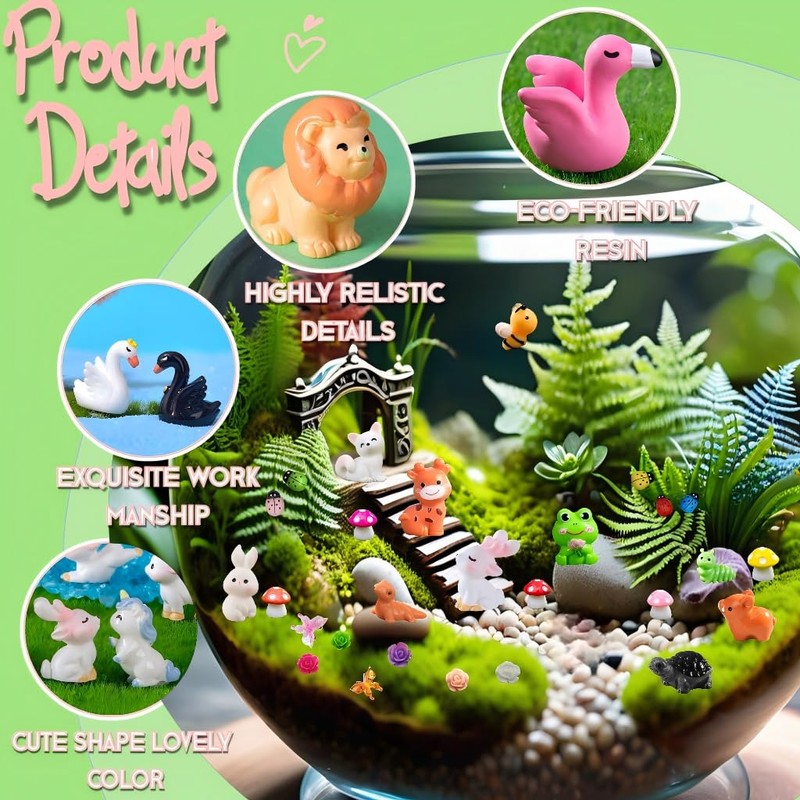 70pcs Mini Tiny Resin Animals for Fairy Garden Decor, Collectible,