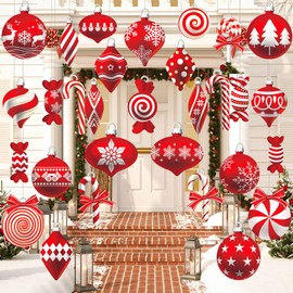 Shappy 30 Pcs Peppermint Candy Christmas Ornaments Red Green Outdoor Christmas Tree Decorations Double Sided Candy Cane Christmas Decorations for Xmas Tree Outdoor Yard Lawn Decor(Fresh Style)