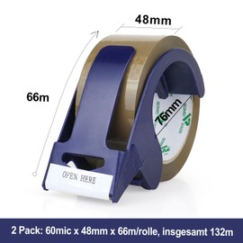 BOMEI PACK Brown Parcel Tape 48 mm x 66 m No Noise Tape for Packaging, Moving and Postage, Set of 2 Packing Tape Brown Rolls Ideal for Boxes and Parcel Tapes