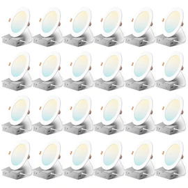 Amico 24 Pack 6 Inch 5CCT Ultra-Thin LED Recessed Ceiling Light with Junction Box, 2700K/3000K/3500K/4000K/5000K Selectable, 1050 Lumens, Dimmable Canless Wafer Downlight, 12W Eqv 110W-ETL&FCC