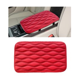 Wevdn Car Center Console Cushion Pad, 12.48×7.40 Inches Waterproof Car Armrest Seat Box Cover, Comfortable PU Leather Vehicle Armrest Cover Protector, Car Decor Interior Accessories (Red＋Black)
