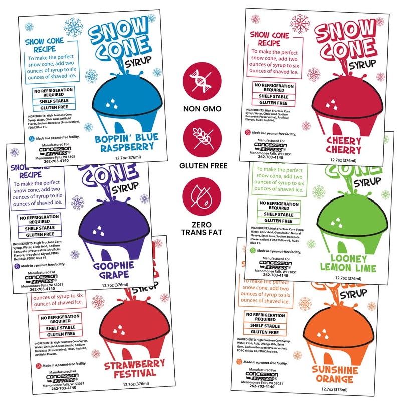 Concession Express® Snow Cone Syrup Party Pack – 12 Pack